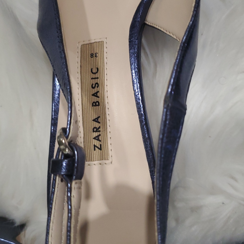 Zara Women's Shiny Blue Slingback Heels - Picture 12 of 12